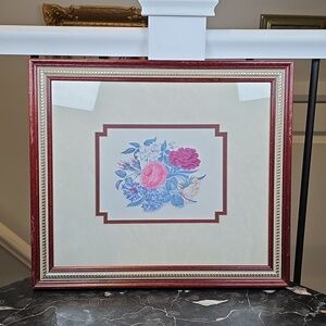 Vintage Framed Floral Botanical Print Wall Art Rose Carnation